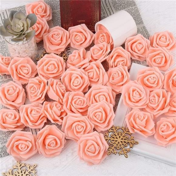 100 Pcs Artificial Rose Flower Heads Real Looking Blush Peach Foam Fake Roses - Picture 6 of 6